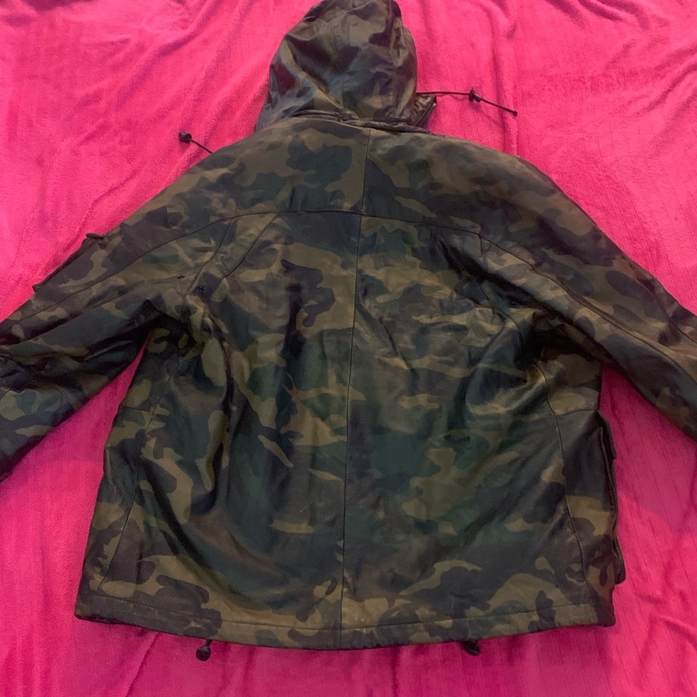 Camouflage leather coat